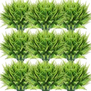 Janinka 40 Pcs Artificial Boston Fern Plants Fake Boston Fern Stems UV Resistant Faux Plants Artificial Outdoor Plastic Bushes Bulk for Hanging Office Porch Window Home Decor