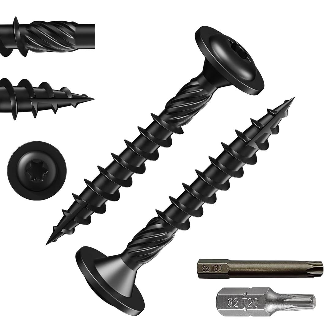 Wensilon (2 lbs)#8 x 1-1/2" Black Lag Screws, Structural Wood Screw, Heavy Duty Construction Screw, Rust Resistant, Washer Head, Black Coated Exterior Wood Screws, Star Drive with Bit