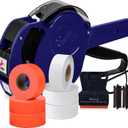 Perco Lite 1 Line Price Gun with Labels Kit - Includes 3 White Rolls, 3 Fluorescent Red Rolls, 2 Ink Rollers - 1 Ink roll and Labels Pre-Loaded
