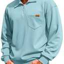 Yousify Men's Casual Quarter Zip Sweatshirt Lightweight Cotton Loose Fit Pullover Stylish Casual Polo Shirts with Pocket (X-Large)