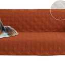 Qubjus Revesible Loveseat Sofa Cover Couch Covers for 2 Cushion Couch Sofa Washable Furniture Protector with Elastic Straps for Dogs Pets Kids(Brown-Orange, Loveseat)
