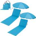 2 Set Beach Chairs with Umbrella Portable Beach Lounger Lightweight Foldable Outdoor Lounger Chair for Adult Outdoor Travel Sunbathing Camping Easy to Fold and Carry(Blue,Simple Style)