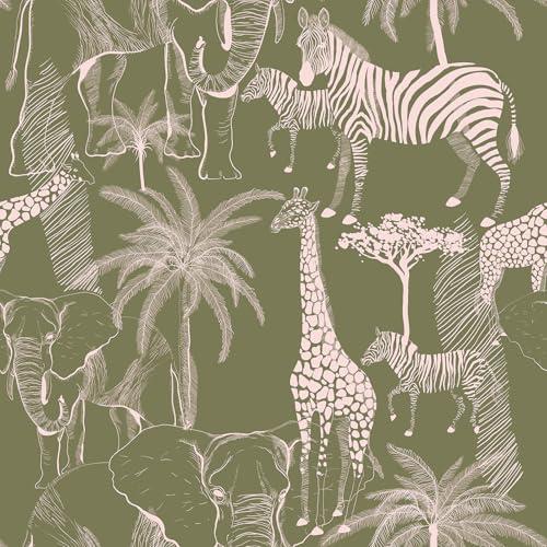 Livelynine 17.5x276" Forest Animal Peel and Stick Wallpaper Woodland Removable Contact Paper White & Dark Green Wallpaper for Bedroom Nursery Room Self Adhesive Wall Mural Woodland Tropical Plants
