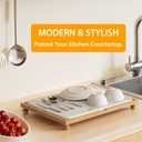 Golener Stone Drying Mat for Kitchen Counter, Dish Drying Pad with Bamboo Rack, Super Absorbent Diatomaceous Earth and Drying Rack, Multi-purpose Quick Drying Mat Rack for Kitchen,16x12,Marble White