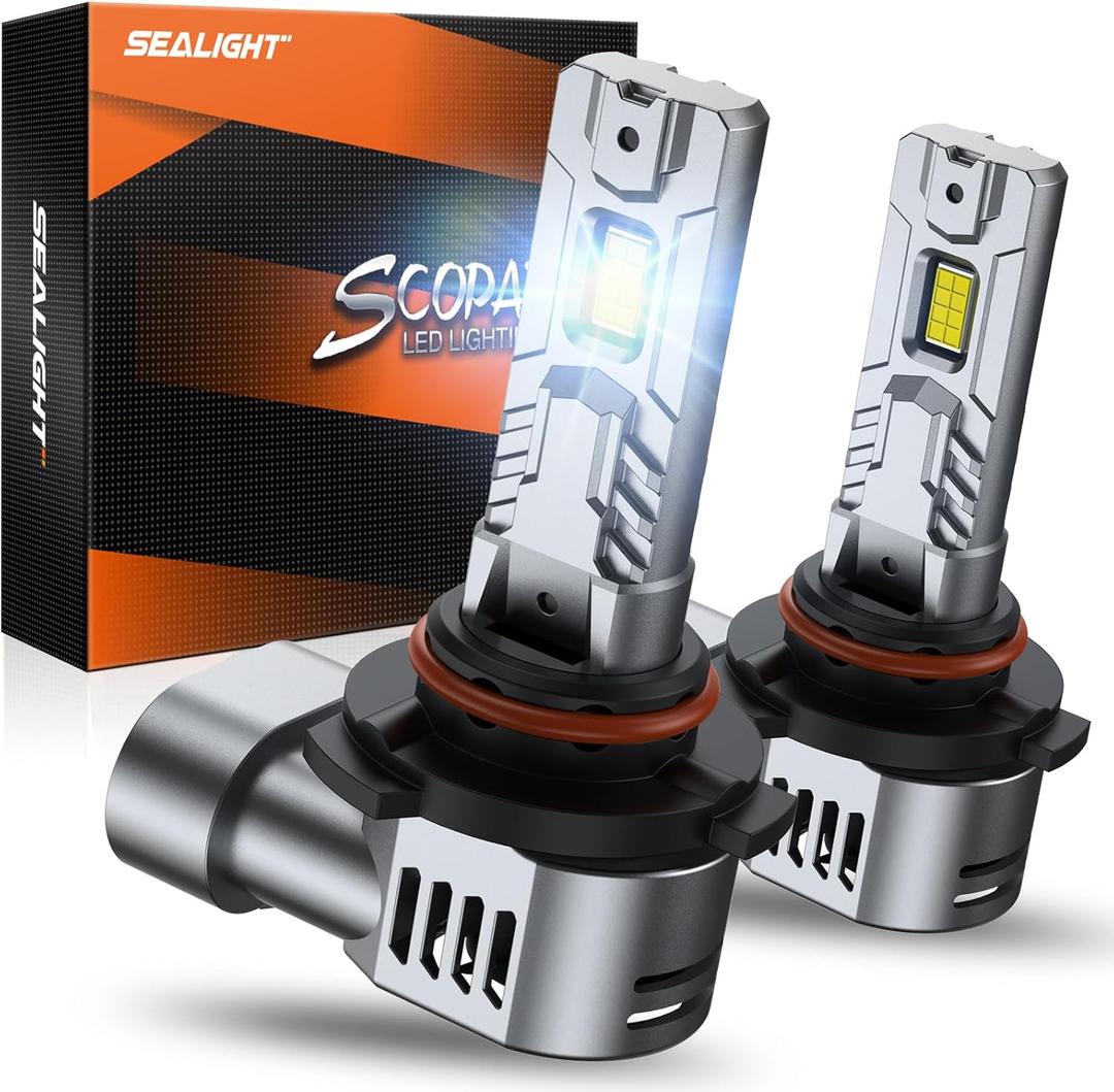 SEALIGHT 9005/HB3 Bulbs 9x Brightness 50000LM Extra Wide View, HB3 9005 LED Fog Bulb Canbus Ready 70000Hrs with 14000RPM Cooling Fan, Pack of 2