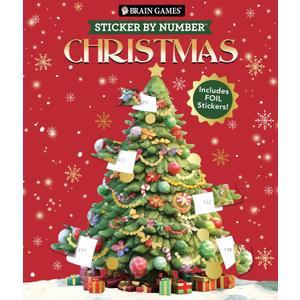 Brain Games - Sticker by Number: Christmas (24 Images to Sticker - Watercolor Tree Cover): Includes 2 Foil Sticker Sheets to Complete Each Image!