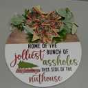 Christmas Welcome Wreath Decorations, Funny Christmas Hanging Sign for Front Door, Wooden Door Wreath with Bow for Holiday Rustic Farmhouse Outdoor Wall Window Decor (Style A)