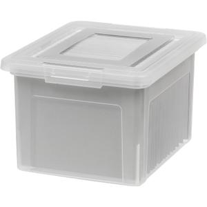 IRIS USA File Box, Plastic File Boxes With Lids, Document Organizer for Letter/Legal File, Document Box, Storage Bin For Hanging Files, Secure Latching Lid Stackable BPA-Free, Clear 35 Qt. 1 Pack