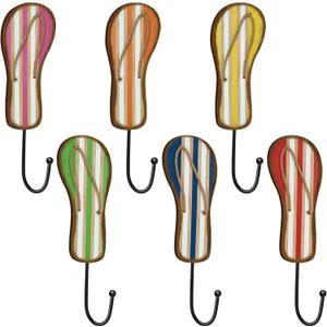 DoubleFill 6 Pcs Sandal Wall Hooks Wooden Sandal Towel Hooks Decorative Hawaiian Tropical Wall Hangers Vintage Summer Towel Hangers Decor for Beach Pool Bathroom Bedroom Decoration