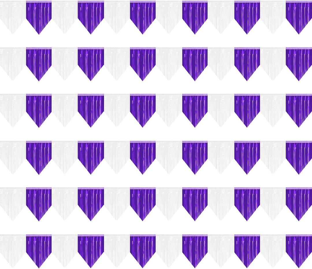 6p Banner Metallic Foil Fringe Wall Hanging Tinsel Fringe Banners backdrop for Parade Floats Garland Wedding Birthday Parties Graduation Lavender Bridal Shower Engagement Part Decoration(White Purple)