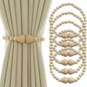 Magnetic Curtain Tiebacks 6 Pack Boho Curtain Holders for Drapes Wood Bead Curtain Tie Backs for Curtains Elegant Curtain Tiebacks for Bedroom, Boho Decor, Natural Wood
