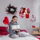 2 x Happy Valentine's Day Sign Happy Valentine's Day Door Sign Wooden Farmhouse Home Sign Welcome Sign with Bear Heat Rose for Porch Farmhouse Happy Valentine's Day Front Door Outdoor Home Decor (a)