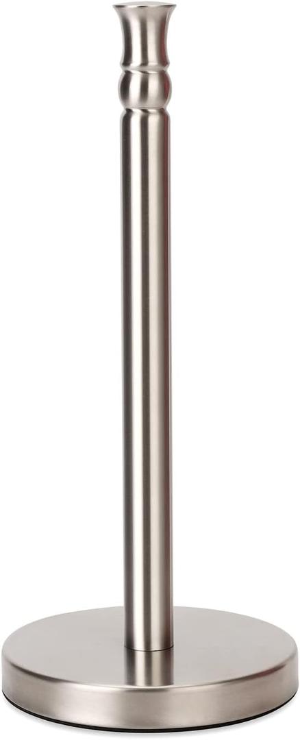 Paper Towel Holder Stand Countertop with Heavy Weighted Stainless Steel Base, Free Standing Paper Towel Holder (Brushed Nickel)
