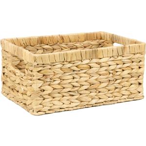 Wicker Basket, Water Hyacinth Baskets for Organizing, Rectangular Wicker Storage Basket for Shelves, Decorative Storage Bin with Built-in Handles (Medium)