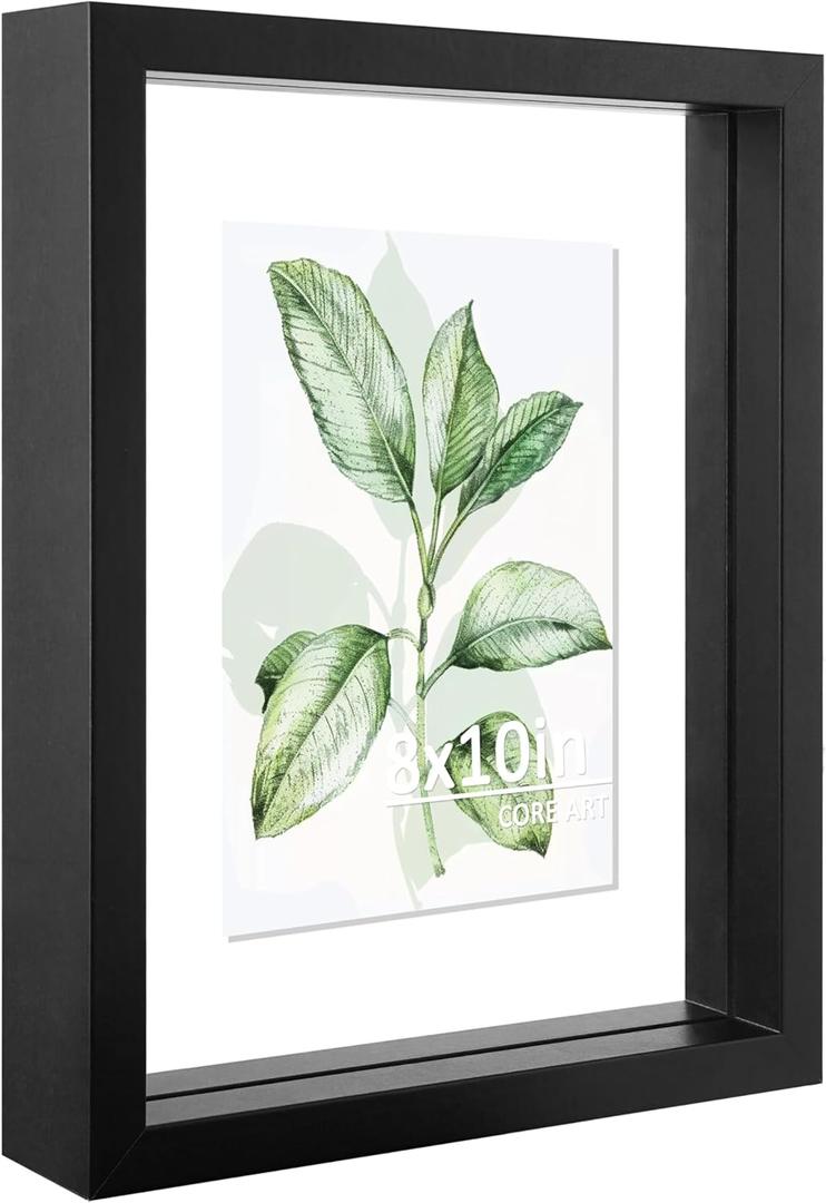 CORE ART 8x10 Floating Picture Frame,Double Plexglass Floating Frame for 5x7,4x6 Pictures,Wall or Tabletop Display, Black