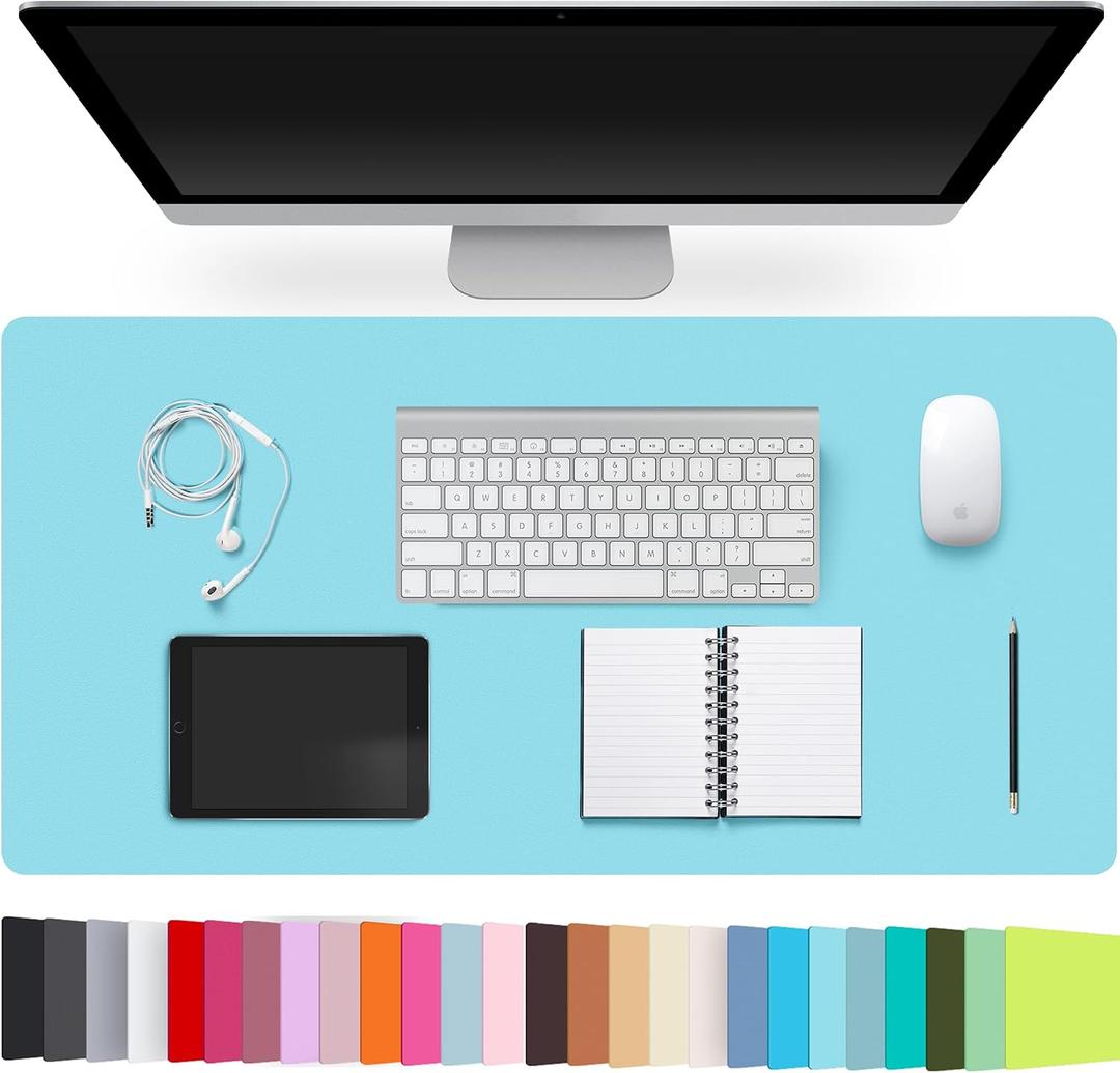 Leather Desk Pad Protector,Non-Slip Desk Pad(WatercolorBlue, 35.4" x 17")
