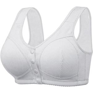 Ribbed Bras for Women Front Closure No Underwire Comfort Senior Wireless Snap Closing Bra (Gray)