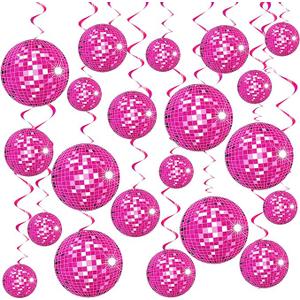 Kolldenn 48 Pcs Pink Disco Ball Hanging Swirls 70s Singles Retro Theme Party Decorations Easy to Hang Ceiling Streamers for Disco Fever Cowgirl Bachelorette Hippie 70s 80s Birthday Party Supplies