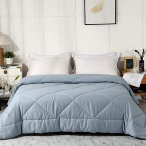 2025 Premium Upgraded Non-Vacuum Bed Quilt All Seasons 100% Cotton Filled Comforter - Reversible Lightweight Soft Breathable Fluffy (Grey Blue, Full/Queen)
