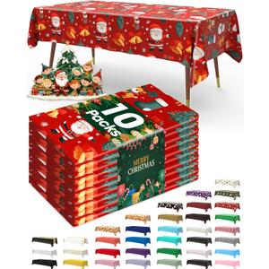 Pureegg Plastic Table Cloth Disposable 10 Pack, 54 x 108 Inch Table Cloths for Parties, Decorative Tablecloths for Rectangle Tables, Christmas Tablecloth Plastic, Leakproof & Sturdy, Christmas Red
