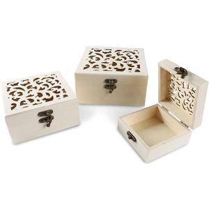 Bright Creations Unfinished Wood Box with Hinged Locking Lids, Wooden Jewelry Box - Pack of 3
