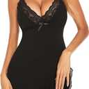 Avidlove Women's Lingerie Sexy Nightwear Spaghetti Strap Nightgown Babydoll Chemise (Medium, Black)