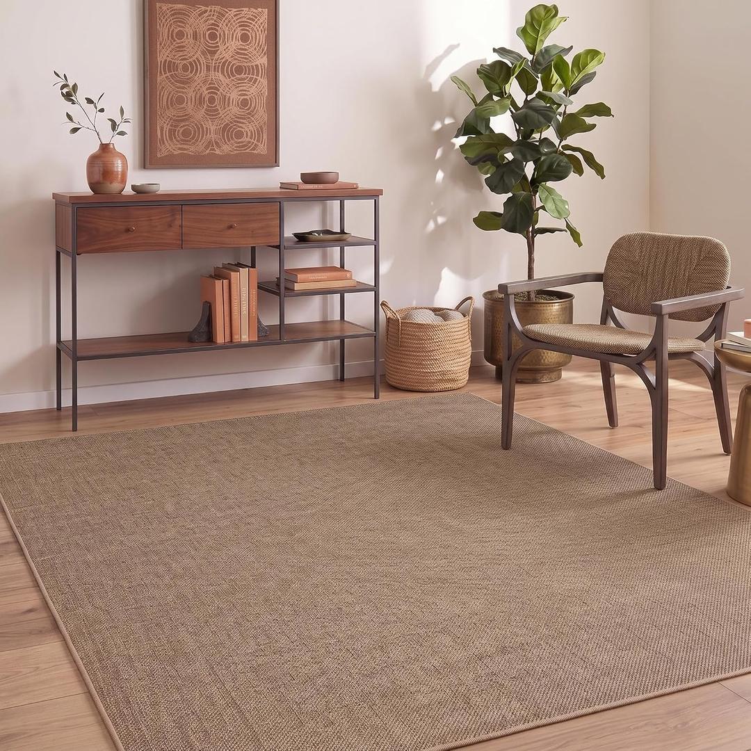 GarveeHome Easy Jute Rug 8x10 Washable Non Slip Solid Brown Living Room Rugs