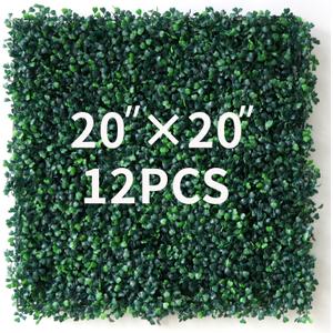 Grass Wall Panels - 12 Pcs, 20" x 20" Topiary Hedge Plant Greenery Wall Backdrop Decor - UV Protected Faux Boxwood Panels