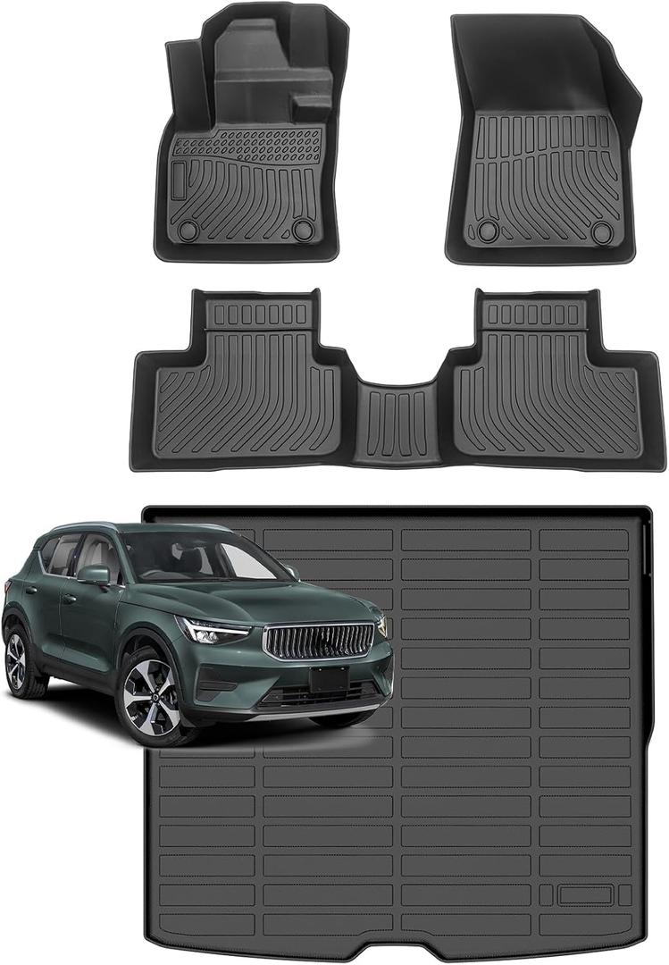 for Volvo XC40 Floor Mats 2019 2020 2021 2022 2023 2024 2025 2026(Not for Recharge), TPE Automotive All Weather Custom Car Floor Mats Cargo Liner Full Set Accessories Black