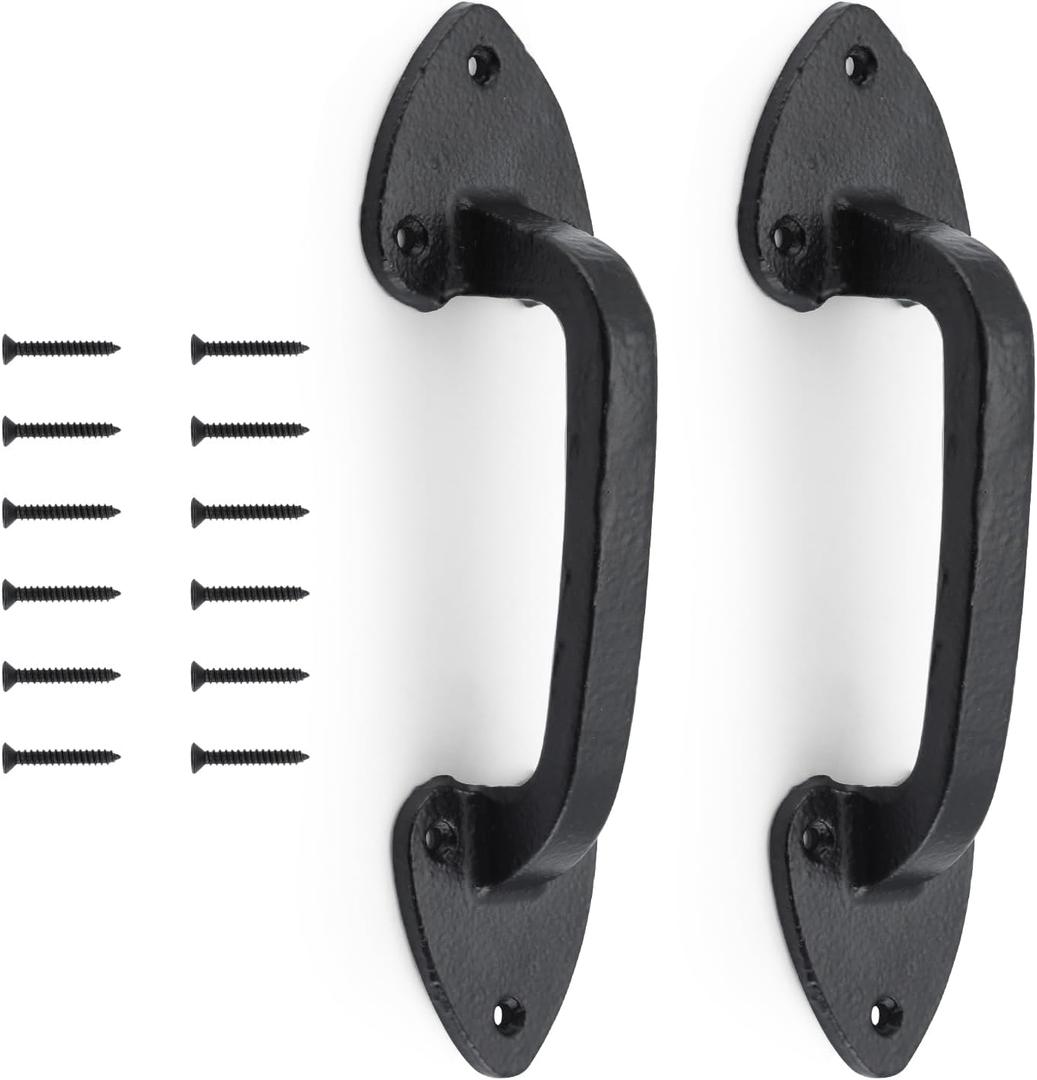 WellMade Barn Door Handles, 7.5 in Gate Handle, Rustic Metal Door Pull Handle Hardware for Wooden Garden Gate Shed CabinetBlack, 2 Pack (2 Pack, Black)