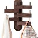Swivel Coat Rack for Wall, Oak Wood Coat Hooks Wall Hooks with 5 Swivel Foldable Arms, Entryway Shelf for Bedroom, Entryway, Living Room, Bathroom,Office, Classroom, Heavy Duty (Walnut)