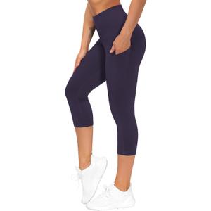 THE GYM PEOPLE Thick High Waist Yoga Pants with Pockets, Tummy Control Workout Running Yoga Leggings for Women (X-Large, Z Capris Purple)