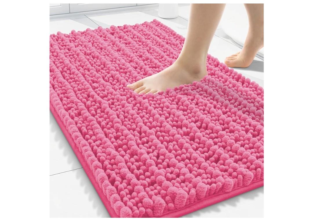 Smiry Bathroom Rugs Mat 30x20, Extra Soft Absorbent Chenille Bath Rugs, Non Slip Rubber Backing Machine Washable Quick Dry Bath Mats for Bathroom Floor, Tub, Shower, Home Decor Accessories, Hot Pink