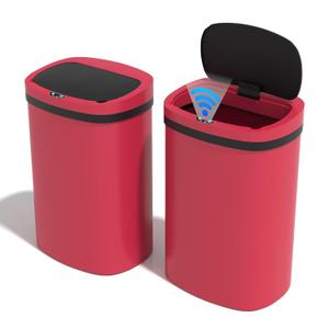 13 Gallon Trash Can,Automatic Soft Close Large Garbage Can with Lid,Indoor Smart Trashcans for Kitchen,Waterproof Trashcans for Kitchen,Touch-Free Trash Can,Red