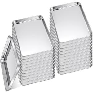 meekoo 24 Pcs Baking Sheet Pan Cookie Sheet Set for Oven Stainless Steel Trays Nonstick Small Serving Tray Cake Toaster Metal Food Trays, Oven and Dishwasher Safe(12 x 9.5 x 1 Inch)