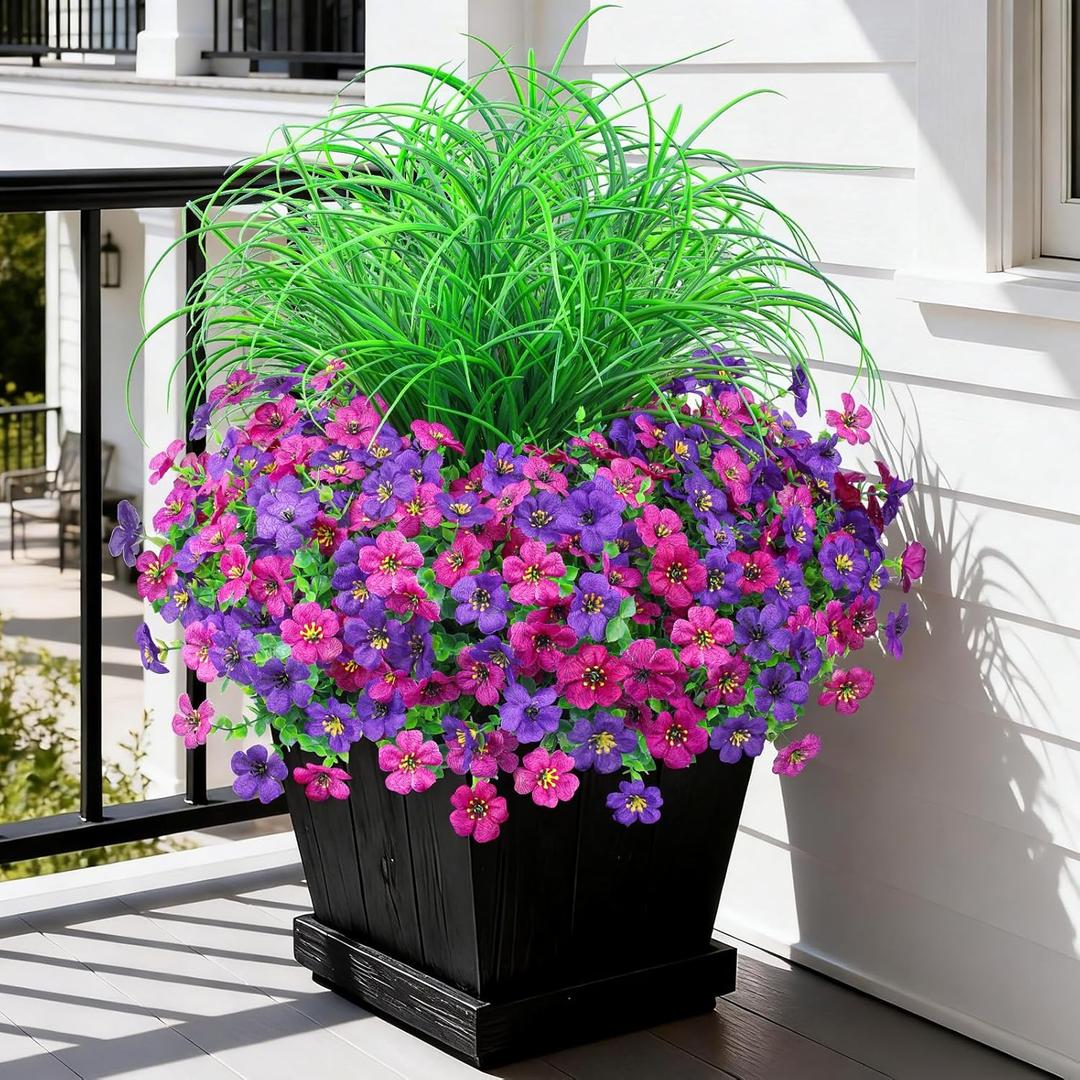Artificial Flowers for Outdoors UV Resistant, 14 Bundles Fake Plants Realistic Silk Flowers with Faux Ferns for Outside Planters Home Porch Patio Garden Back Yard Spring Summer Decoration