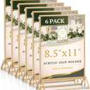 Daofary Acrylic Sign Holder 8.5x11, 6 Pack Double Sided Clear Gold Frame Tabletop Display, Menu Flyer Table Number Holder for Wedding Reception and Restaurant Tables