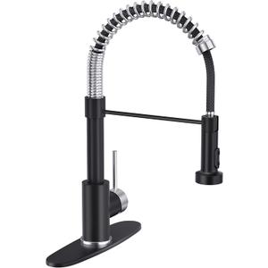 Kitchen Faucets with Pull Down Sprayer, Black&Brushed Nickel Spring Commercial Kitchen Sink Faucet Solid Brass with 10 Inch Mounting Table 1 Hole Or 3 Hole Compatible