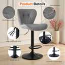 Sweetcrispy Bar Stools Set of 2, Faux Leather Swivel Adjustable Bar Chairs, Grey