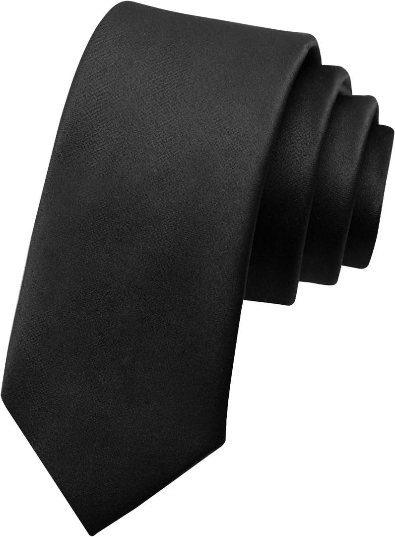 Adjustable Glossy Self Ties for Boys Kids, Solid Color Boys Tie for School Wedding Party Graduation Formal Banquet (Black)