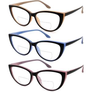 Cat Eye Bifocal Reading Glasses for Women Stylish Blue Light Blocking Readers +2.5