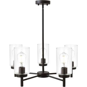 VINLUZ Contemporary 5-Light Large Chandeliers Oil Rubbed Bronze Modern Lighting Fixtures Hanging Clear Glass Shades Pendant Lighting for Dining Room Living Room Kitchen
