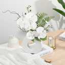 Briful Orchid Artificial Flowers 16.1'' White Orchid Silk Flowers with Ceramic Vase Faux Orchid Arrangement for Home Office Table Centerpiece Indoor Decoration