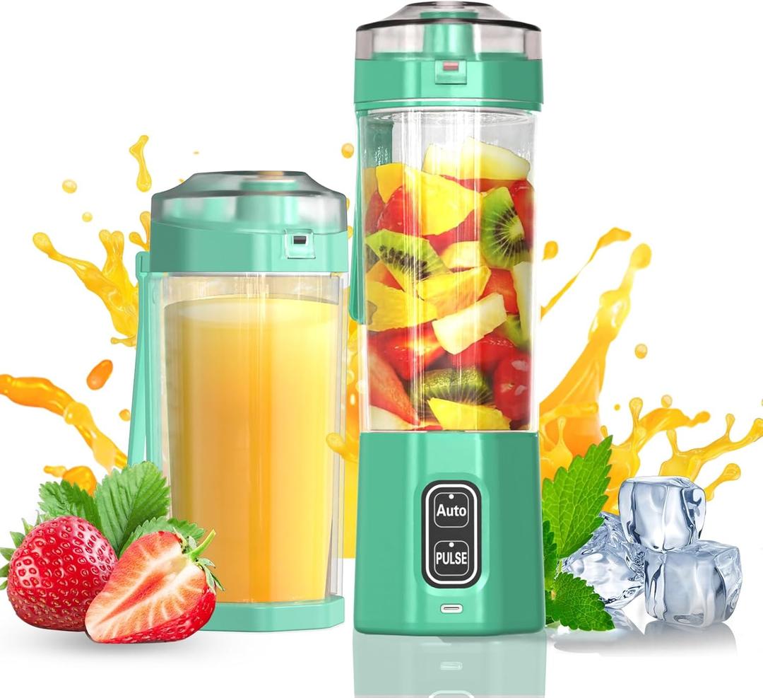 Portable Blender, 360 Watt Personal Blenders with Pulse Mode, Shakes and Smoothies, 6000mAh, BPA Free 24 Oz Blender Cup with 6 Blades and Lid, USB-C, Self Cleaning Portable Juicer, Light green
