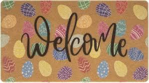 Easter Coir Doormat Spring Welcome Mat - Colorful Easter Eggs Front Door Mat Indoor Outdoor Entrance Decor 17 X 29 Inch