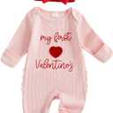 My First St Patricks Day Baby Girl Outfit Newborn Onesie Long Sleeve Romper Waffle Jumpsuit Clothes With Headband (Valentines Pink, Newborn)