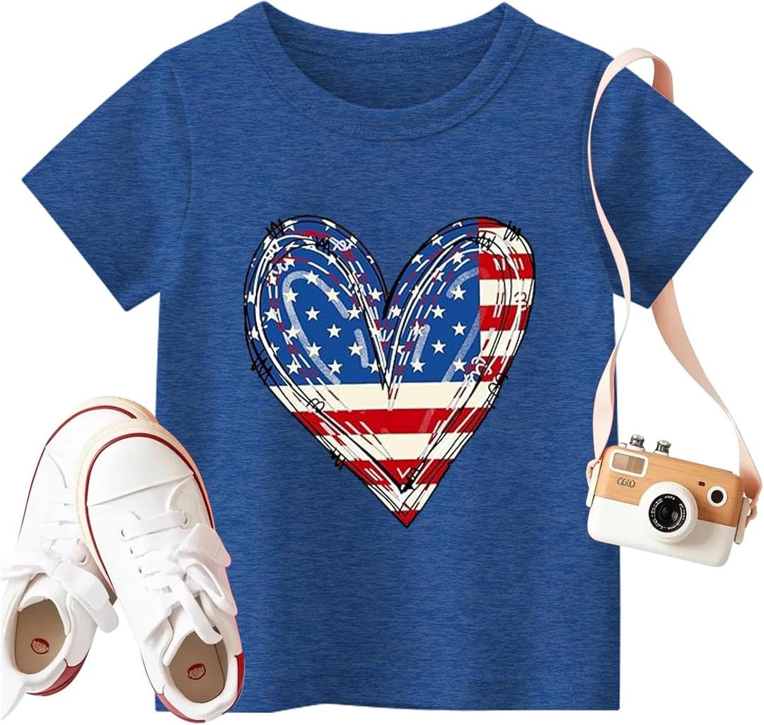 Boys Girls Patriotic Shirts-4th of July Shirt Kids USA Shirts American Flag T-shirt Tops, Size 120