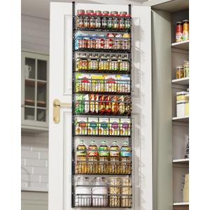 8-Tier Over the Door Pantry Organizer, Pantry Door Organizer with Adjustable Basket, Hanging Spice Rack for Kitchen & Laundry Room Organization, Black