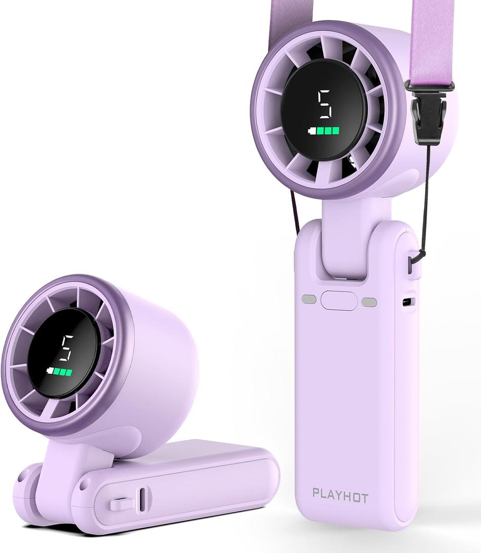 PlayHot Portable Handheld Turbo Fan, 5-Speed Personal Fans, 5000mAh Rechargeable Fans Up to 12 Hours, Weight only 0.6lb Small Fan, Hand/Neck/Desk Fan 3 IN 1, Beach Vacation Essentials(Purple)