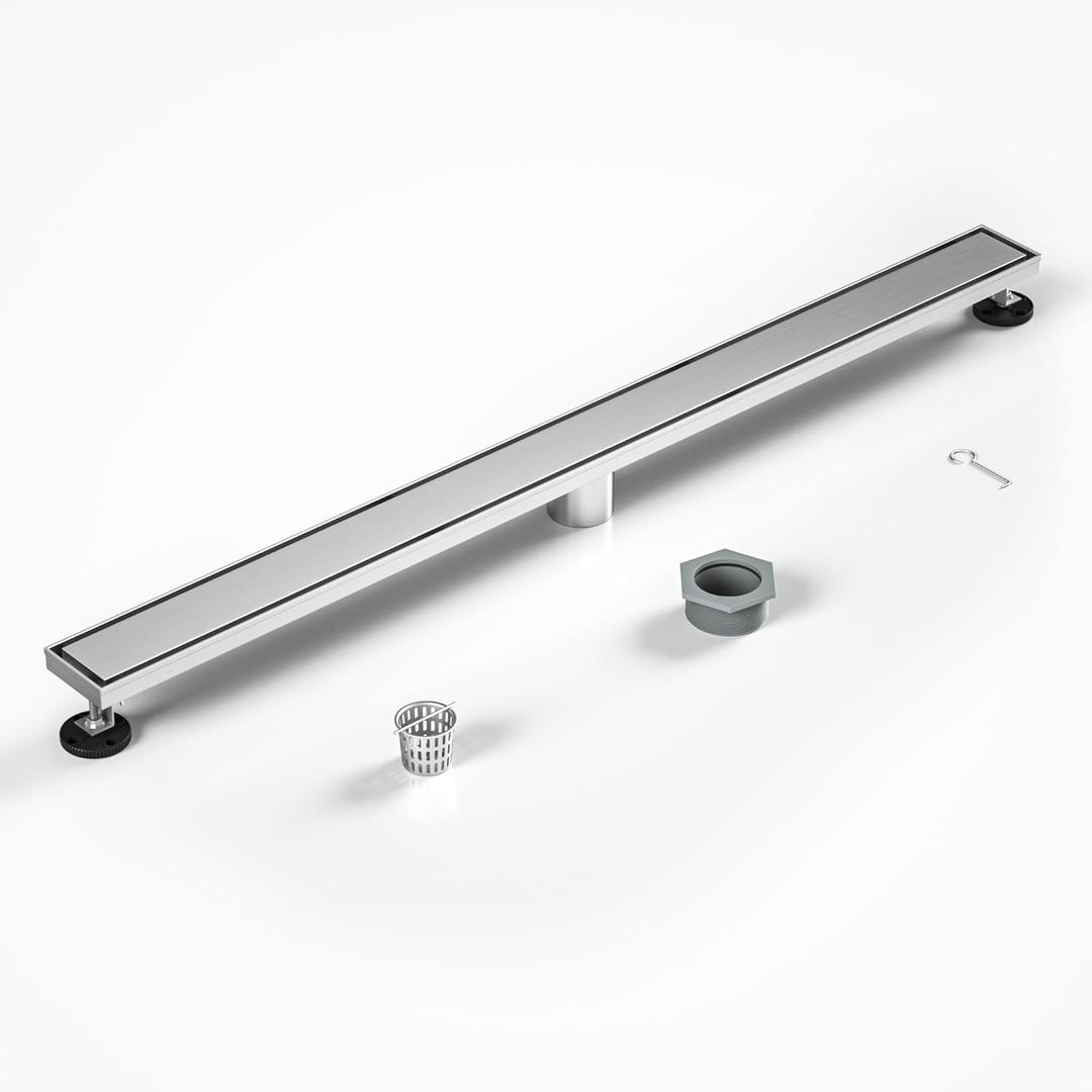 Linear Shower Drain 36" Brushed 304 Stainless Steel | Fast Drainage | Tile Inserted | Stainless Floor Drain Grate | Hair Strainer | Drain Key | The Upgrade for Your Bathroom